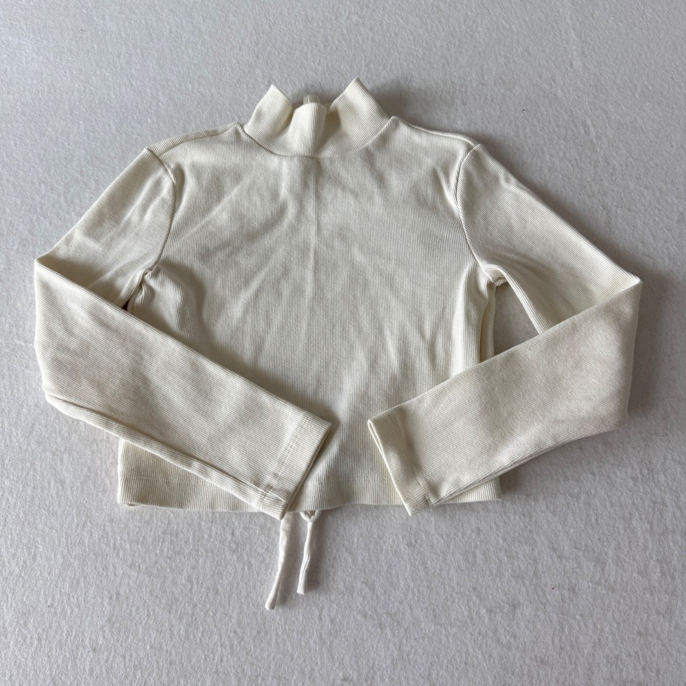 Oak + Fort Ribbed Mock Neck Open Back Cropped Top Women XS Cream